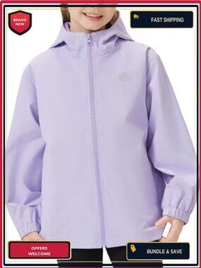 Kids Rain Jacket Lightweight Waterproof Hooded Pull On with Pockets